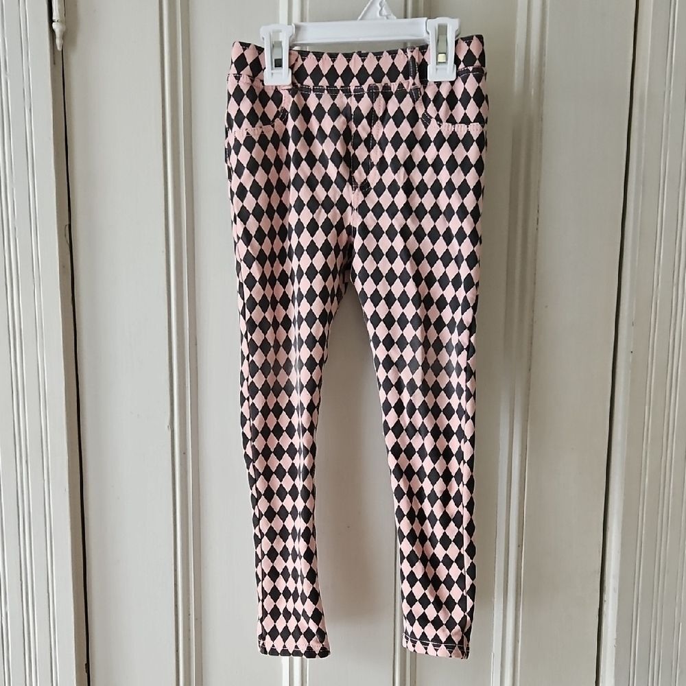 H&M Pink and Black Diamond Checked Stretchy Leggings -Girls 6/7